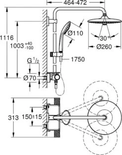 GROHE QuickFix Vitalio Joy 260 Regendouche - CoolTouch - Met Planchet - ø 26 Cm - Chroom -Badkamer Kast Winkel 948x1200 6