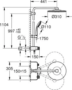 GROHE Euphoria SmartControl 310 Regendouche - CoolTouch - FastFixation - ø 31 Cm - Chroom -Badkamer Kast Winkel 953x1200