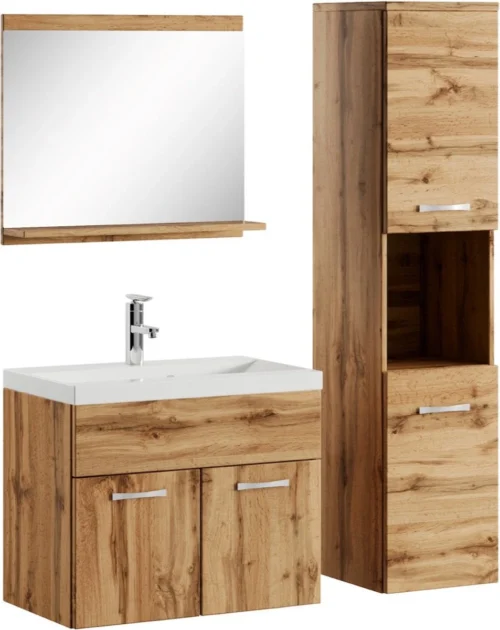 Badplaats Badkamermeubel Set Montreal 60 Cm X 35 Cm - Eiken - Badmeubel Met Spiegel En Zijkast