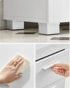 Signature Home Beirut Wastafel - Badkamerkast Met 3 Grote Lades - Badkamerkast - 2 Vakken Achter De Deur - Badkameronderkast Met Poten - 30 X 70 X 64 Cm - Wit -Badkamer Kast Winkel 960x1200 18