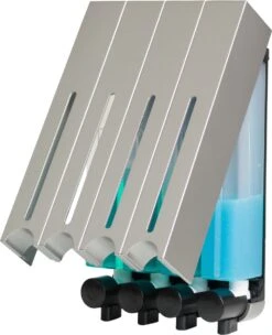 Aquathof, Zeepdispenser, RVS Kleur, 4 Kamer, 4 Reservoirs, 4x500ml, Hangend - Wandmontage -Badkamer Kast Winkel 976x1200