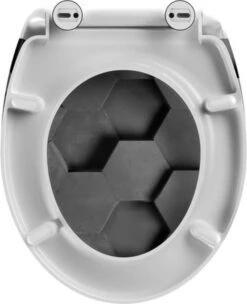 SCHÜTTE WC-Bril 82392 GREY HEXAGONS - Duroplast - Soft Close - Afklikbaar - RVS-Scharnieren - Decor - 3-zijdige Print -Badkamer Kast Winkel 976x1200 7