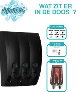 Aquathof, Zeepdispenser, Mat Zwart, 3 Kamer, 3 Reservoirs, 3x350ml, Hangend, Wandmontage 19 Aquathof, Zeepdispenser, Mat Zwart, 3 Kamer, 3 Reservoirs, 3x350ml, Hangend, Wandmontage -Badkamer Kast Winkel 998x1200