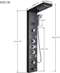 Sanisupreme® Douchepaneel Met Massage - Regendouche - Massage Jets - Waterval Douche - Met Thermostaatkraan En Handdouche - Zwart - Opbouw - Douchekop - Flanner®